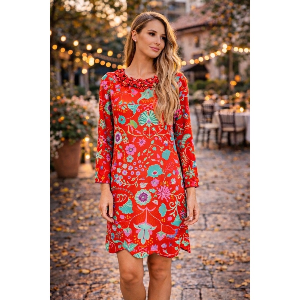 Sheridan French Blair Floral Satin‎ Mini Shift Dress 3/4 Sleeve XS NWT FLAW